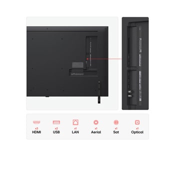 Front view and side view of LG QNED AI QNED80 4K Smart TV showing its length, width, height, and depth dimensions.
