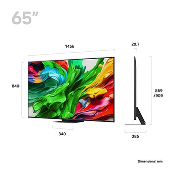 Slightly-angled right-facing side view of LG QNED evo TV