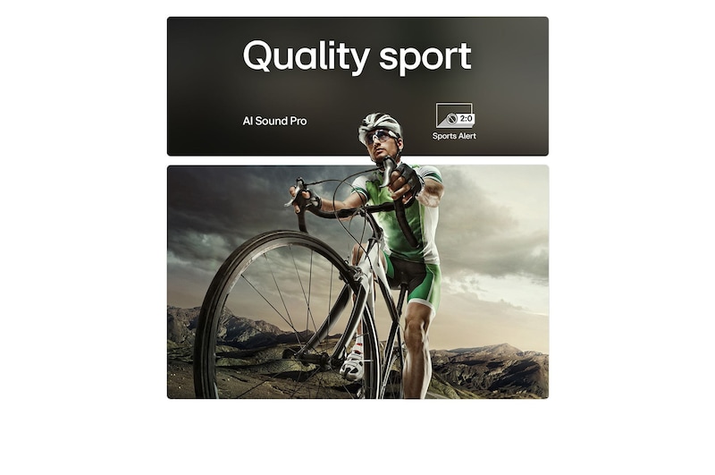 A family sits on a couch facing a LG QNED TV mounted on a wall above a LG Soundbar with a little girl pointing to a screen depicting two dolphins. The title talks about how every action is more thrilling on a massive screen.