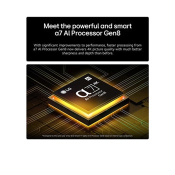 Before and after comparison of how LG 4K Super Upscaling improves image quality. Two panels showing the same image of a colorful bird sitting on a branch in a forest, panel on the right is faded out. The title talks about how 4K Super Upscaling enhances resolution, brightness and clarity.