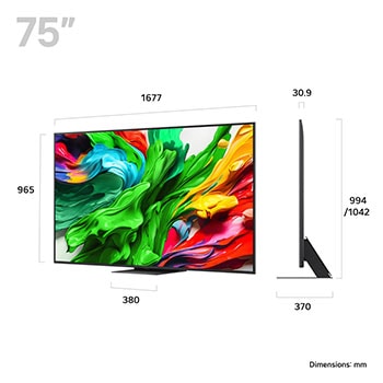 Slightly-angled right-facing side view of LG QNED evo TV