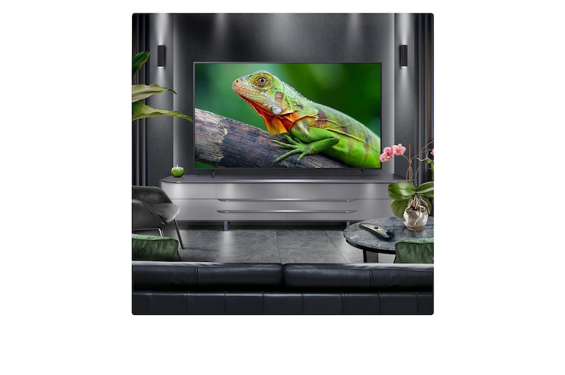 Perspective from the inside of a cave looking out to its entrance where a blue sky and horizon can be seen. The whole scene is split in half to show the capability of QNED's Advanced Local Dimming. On one side, the colors and detail are washed out and the visuals seem muddy. The label says, Conventional LED. The other side has great blacks, better contrast, brightness and color.