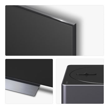 Front view and side view of LG QNED evo AI QNED9M 4K Smart TV showing its length, width, height, and depth dimensions.