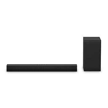 Front view of LG Soundbar US40T and subwoofer