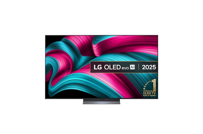 Front view of 65 inch LG OLED evo AI C5 4K Smart TV 2025 OLED65C55LA