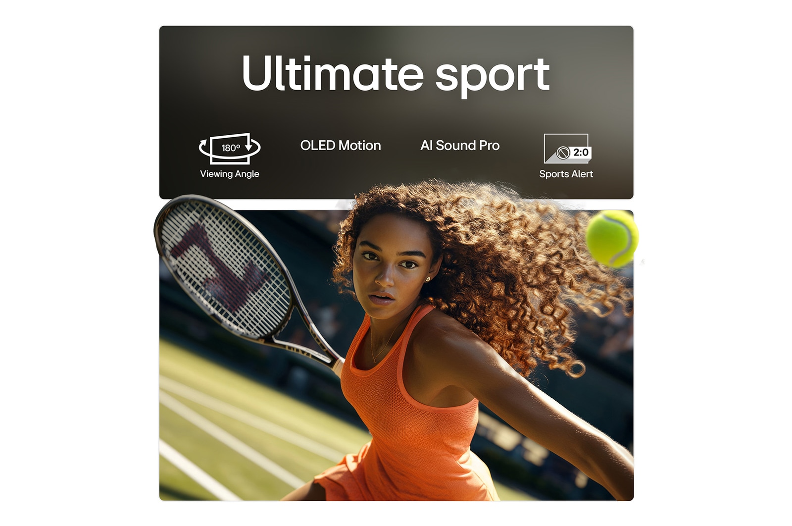 Living room space with a wall-mounted LG OLED TV. On the TV is a mountain range against a dark evening sky filled with stars. This scene is split in half. One side shows a duller, grayer version of the landscape labeled, Non Perfect Black display. On the other side is a more pleasing picture with a larger dynamic range of blacks and whites.