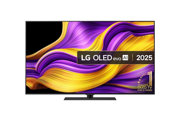 Front view of 55 inch LG OLED evo AI G5 4K Smart TV 2025 - Stand version OLED55G56LS