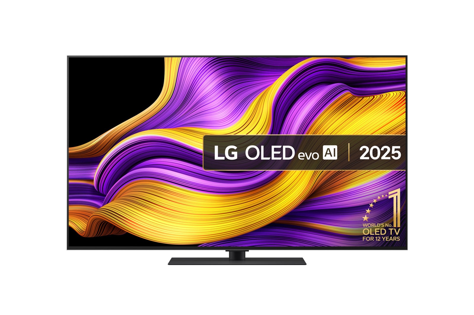 Front view of 55 inch LG OLED evo AI G5 4K Smart TV 2025 - Stand version OLED55G56LS