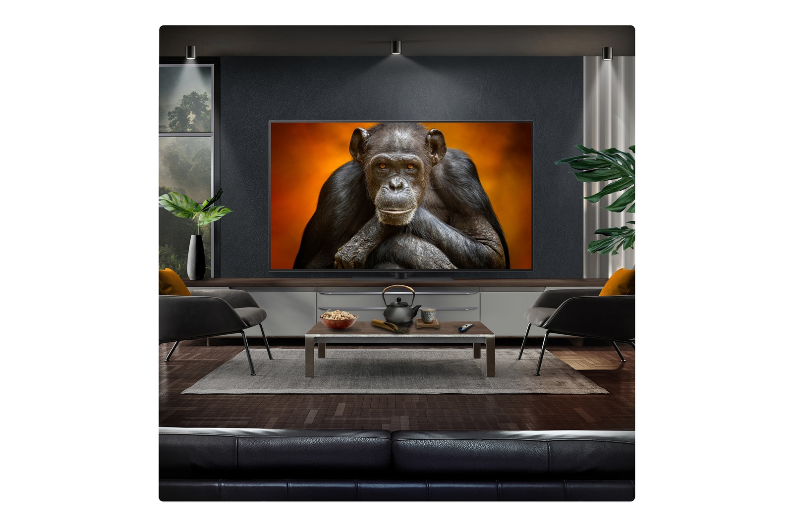 Campfire at night in the middle of nature. In the distance is a forest and lake. The evening sky is filled with stars. The whole scene is split in half. One side is darker and duller. The other half is remarkably brighter, showcasing the impressive brilliance from Brightness Booster.