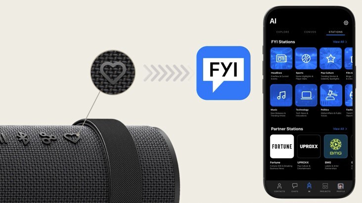 xboom Bounce's My Button is highlighted and suggests it can play FYI RAiDiO by showing its app screen. xboom Bounce's My Button is highlighted and suggests it can play FYI RAiDiO by showing its app screen.