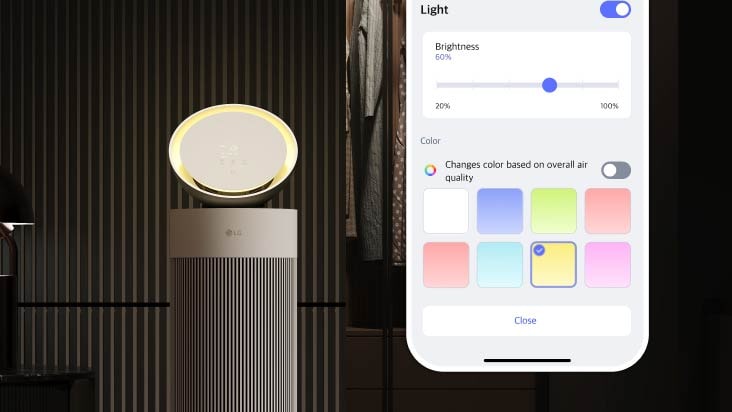 Tính năng thay đổi màu sắc đèn theo tâm trạng của máy lọc không khí LG, cho phép người dùng thay đổi màu sắ