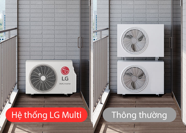 2 hình ảnh tách biệt với LG Multi và sản phẩm Thông thường tại ban công.