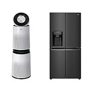 LG Combo Máy lọc khí PuriCare 360 2 tầng màu trắng & Tủ lạnh LG French Door - lấy nước ngoài UVnano 494L màu đen GR-D22MBI, AS10GRD22M.ABAE