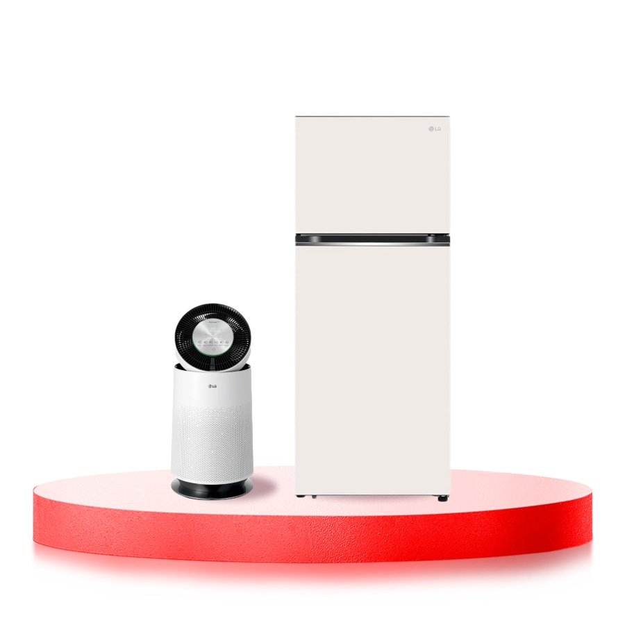 LG Combo Máy lọc khí PuriCare 360 1 tầng màu trắng & Tủ lạnh LG ngăn đá trên Smart Inverter™ với công nghệ DoorCooling+™ 395L màu be GN-B392BG, AS65GNB392.ABAE