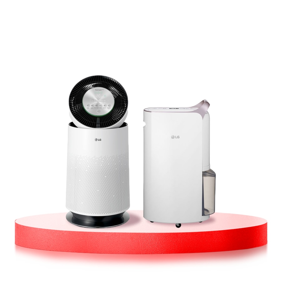 LG Combo Máy lọc khí PuriCare 360 1 tầng màu trắng & Máy hút ẩm Dual Inverter 19L màu trắng, AS65MD19.ABAE