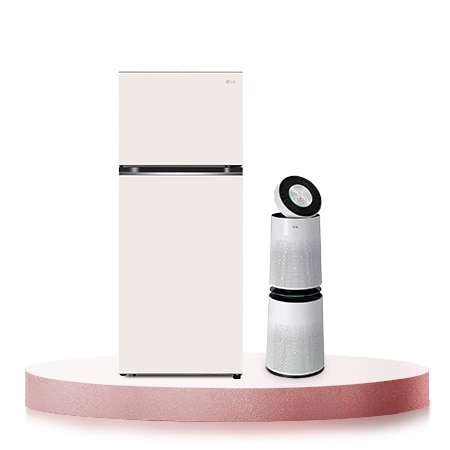 LG Combo Tủ lạnh LG ngăn đá trên Smart Inverter™ với công nghệ DoorCooling+™ 395L màu be GN-B392BG & Máy lọc khí PuriCare 360 2 tầng màu trắng, GNB392AS10W.ABAE