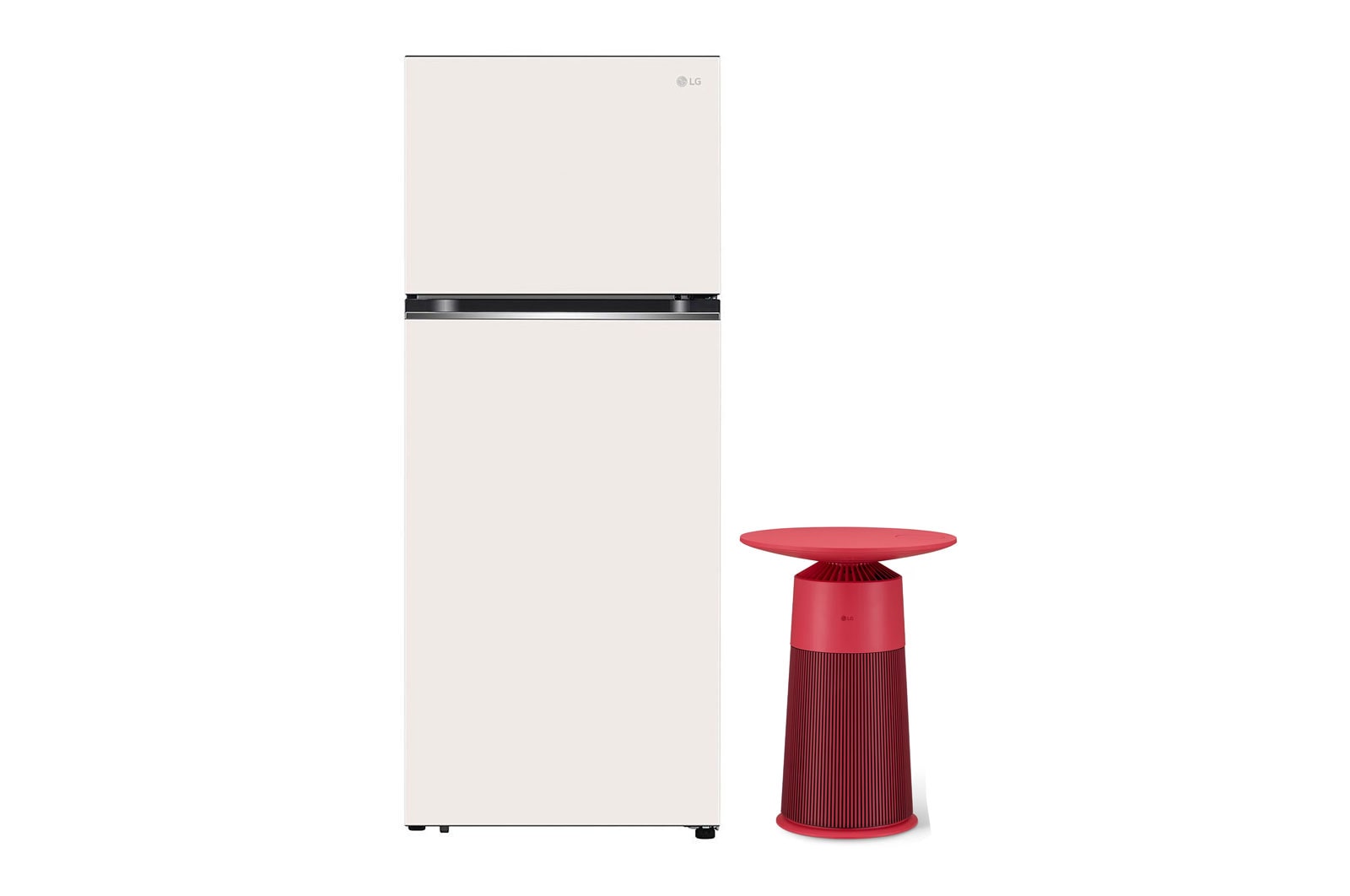 LG Combo Tủ lạnh LG ngăn đá trên Smart Inverter™ với công nghệ DoorCooling+™ 395L màu be GN-B392BG & Máy lọc khí PuriCare AeroFurniture màu đỏ hồng, GNB392AS20R.ABAE