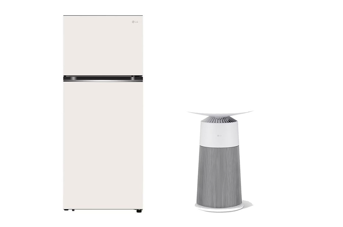 LG Combo Tủ lạnh LG ngăn đá trên Smart Inverter™ với công nghệ DoorCooling+™ 395L màu be GN-B392BG & Máy lọc khí PuriCare AeroFurniture màu trắng kem, GNB392AS20W.ABAE