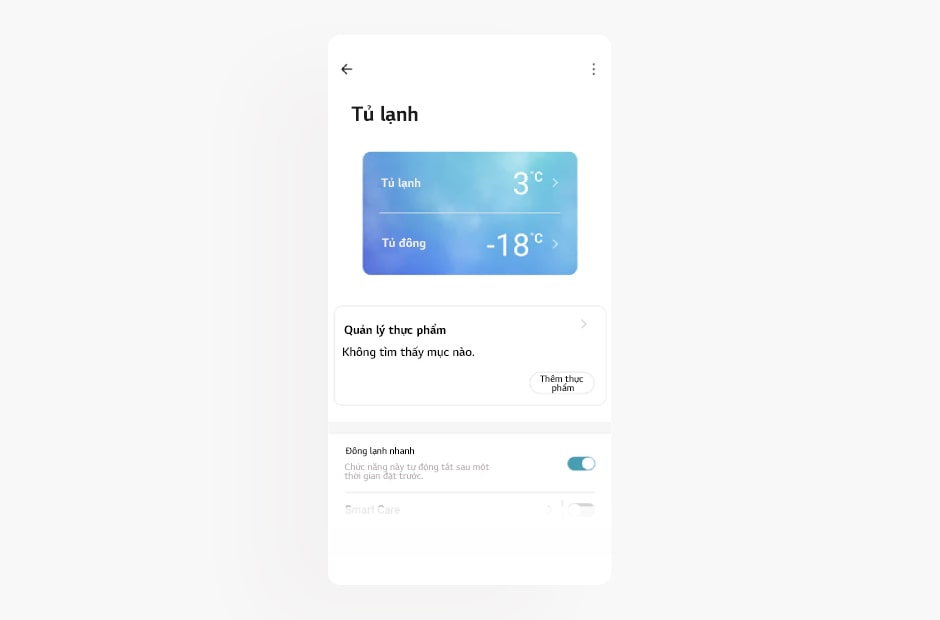 Hình ảnh hiển thị màn hình tủ lạnh trong ứng dụng LG ThinQ