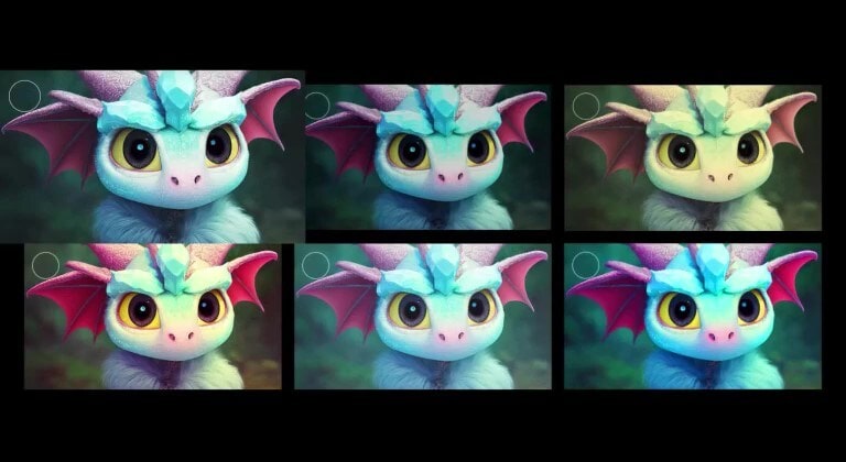 Có sáu loại hình ảnh điều chỉnh màn hình và chọn hai trong số chúng sẽ hiển thị sáu loại tùy chọn màn hình tiếp theo. Một đoạn video sau đó thể hiện tính năng Tiện ích hình ảnh AI bằng cách chọn lại hai trong số sáu tùy chọn màn hình.