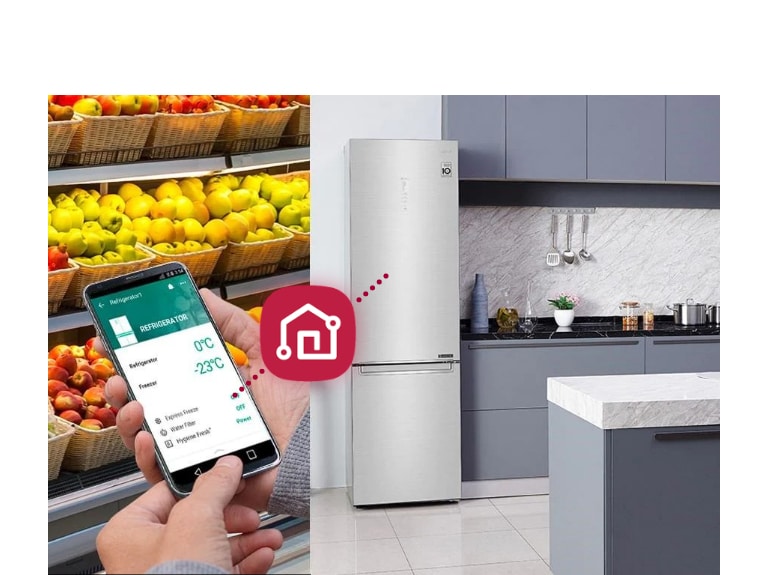 Hình ảnh về sự tiện lợi của tủ lạnh LG được hiển thị dưới dạng hình ảnh bao gồm các biểu tượng.