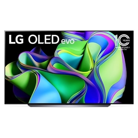 Front view with LG OLED evo and 10 Years World No.1 OLED Emblem on screen.