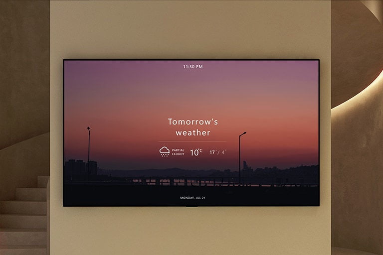 Màn hình TV hiển thị thời tiết ngày mai.