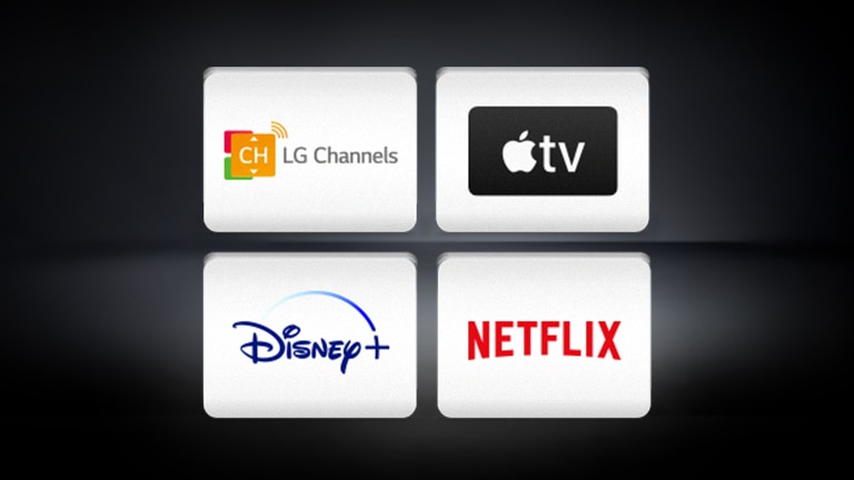 Logo Apple TV, logo Disney  và logo Netflix được bố trí trên nền đen.