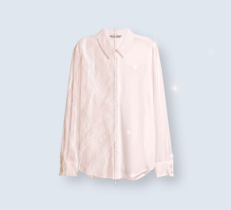 Có những chiếc áo sơ mi với một nửa bị nhăn và một nửa ít nhăn hơn.