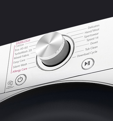 Đây là hình ảnh phóng to của núm vặn kim loại trên bảng điều khiển của máy giặt.