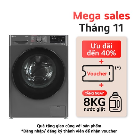 Máy giặt lồng ngang LG AIDD<sup>TM</sup> Inverter 9kg màu đen FV1409S4M_1