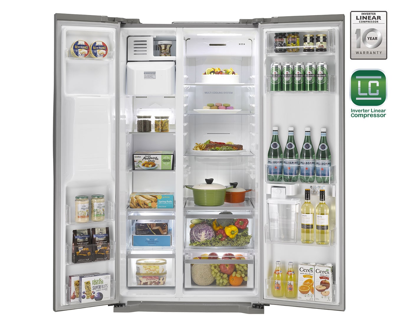 LG 506L Shiny Steel Side by Side Refrigerator with Water Dispenser, GC-L207GLQV