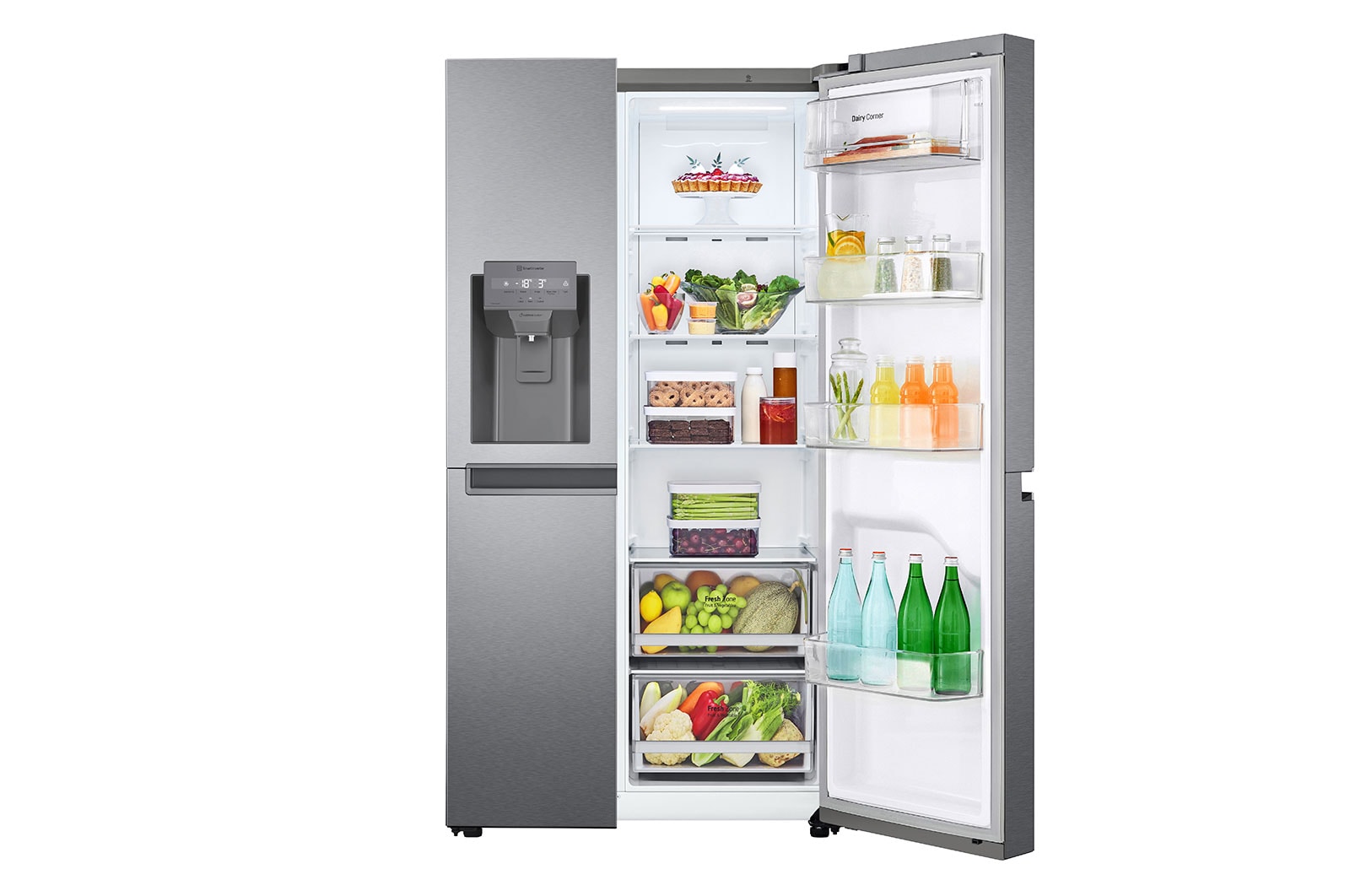 LG Side by Side Refrigerator, Platinum Silver, Smart Inverter Compressor, GC-L257JLYL