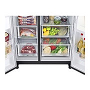 LG 611L Side by Side Fridge with Uvnano™ Ice & Water Dispenser in Black Finish, GC-L257SQSL