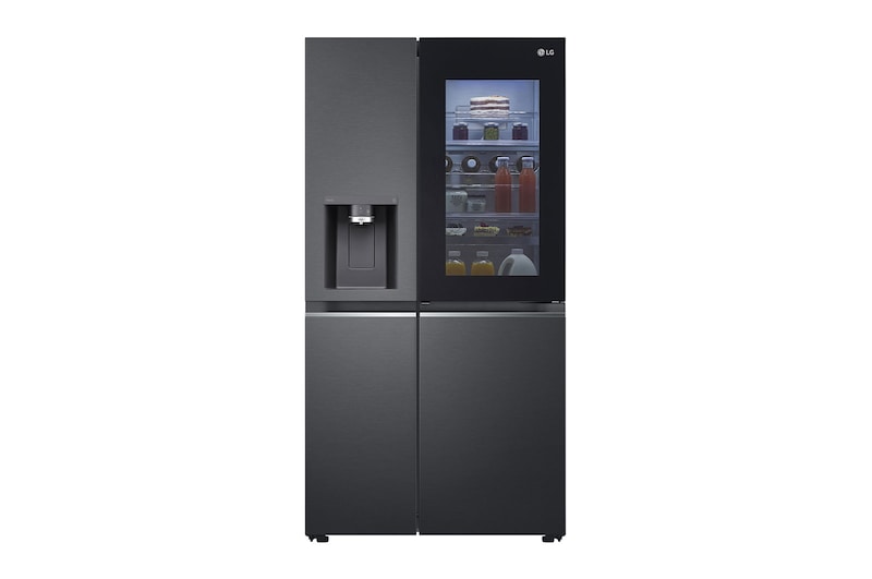 Front view of 611L InstaView™ Door-in-Door Side by Side Fridge with Uvnano™ Ice & Water Dispenser in Black Finish, GC-X257CQFS