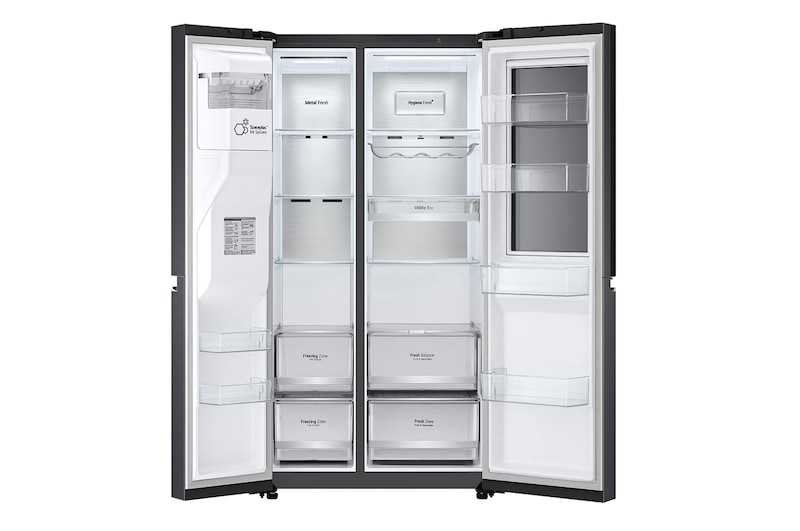 LG 674L InstaView™ Door-in-Door Side by Side Fridge with Uvnano™ Ice & Water Dispenser in Black Finish, GC-X257CQFS