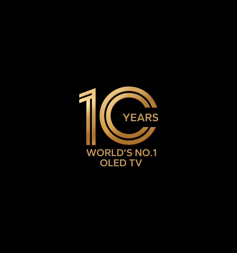 The phrase &quot;World's No.1 OLED&quot; appears over a black background. As the other words fade away, 1 enlarges and transforms into the ultra-slim edge of LG OLED G3. The TV revolves, and a colorful abstract image plays on the screen, which fades into the words &quot;10 years of LG OLED&quot;.