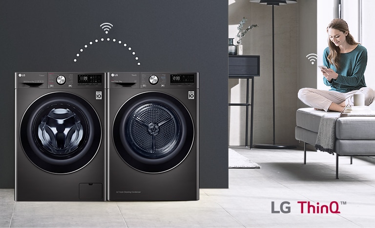 User just sits on the couch and controls dryer and Washer (washing machine) by LG ThinQ app.