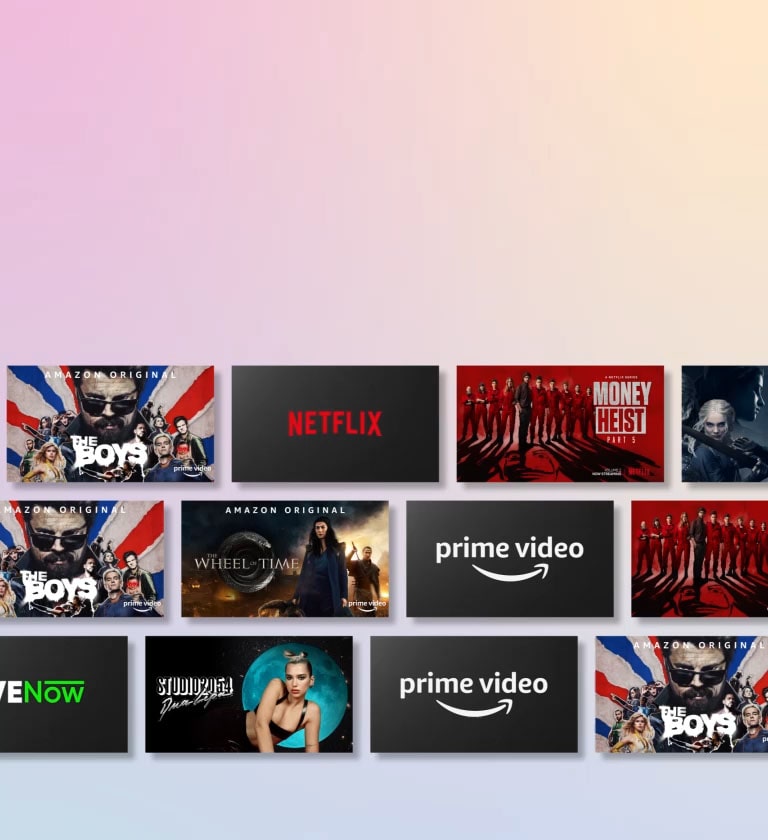 Rows of OTT content side-scrolls while displaying the OTT provider logo and the thumbnails of content offered.