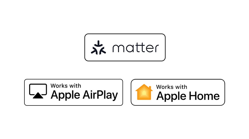 The logo of matter The logo of works with Apple AirPlay The logo of works with Apple Home