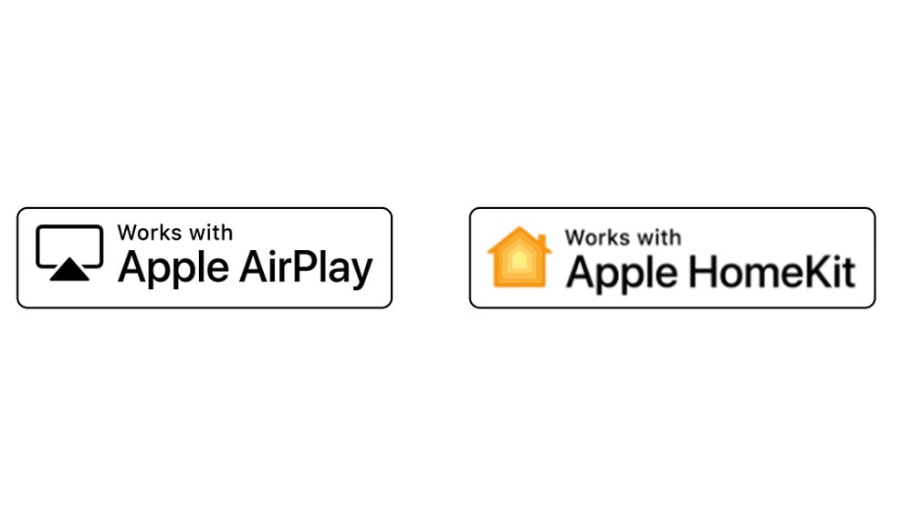 There are four logos displaced in order – Hey Google, alexa built-in, Works with Apple AirPlay, Works with Apple HomeKit.