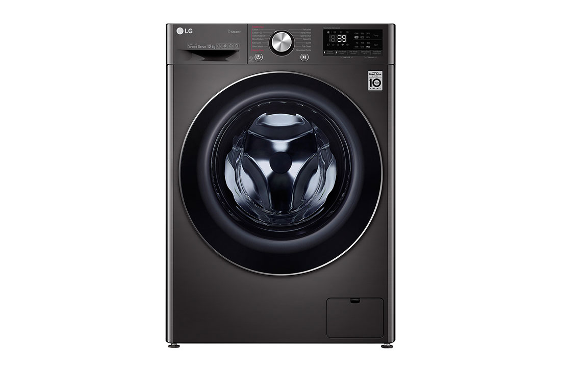 LG 12kg Front Loader Washer with AI DD™ & Steam in Black Finish, F4V9BWP2E