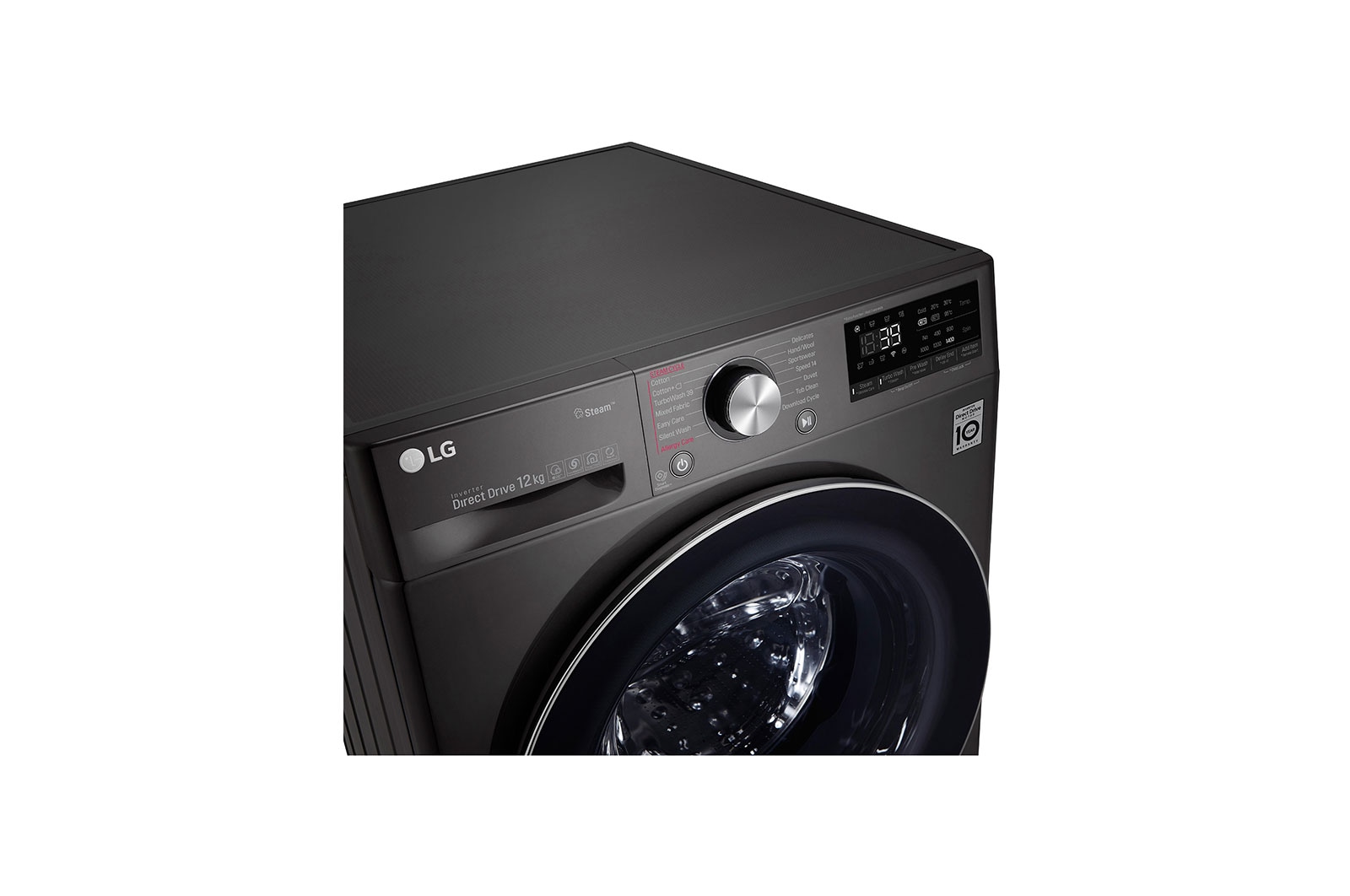 LG 12kg Front Loader Washer with AI DD™ & Steam in Black Finish, F4V9BWP2E