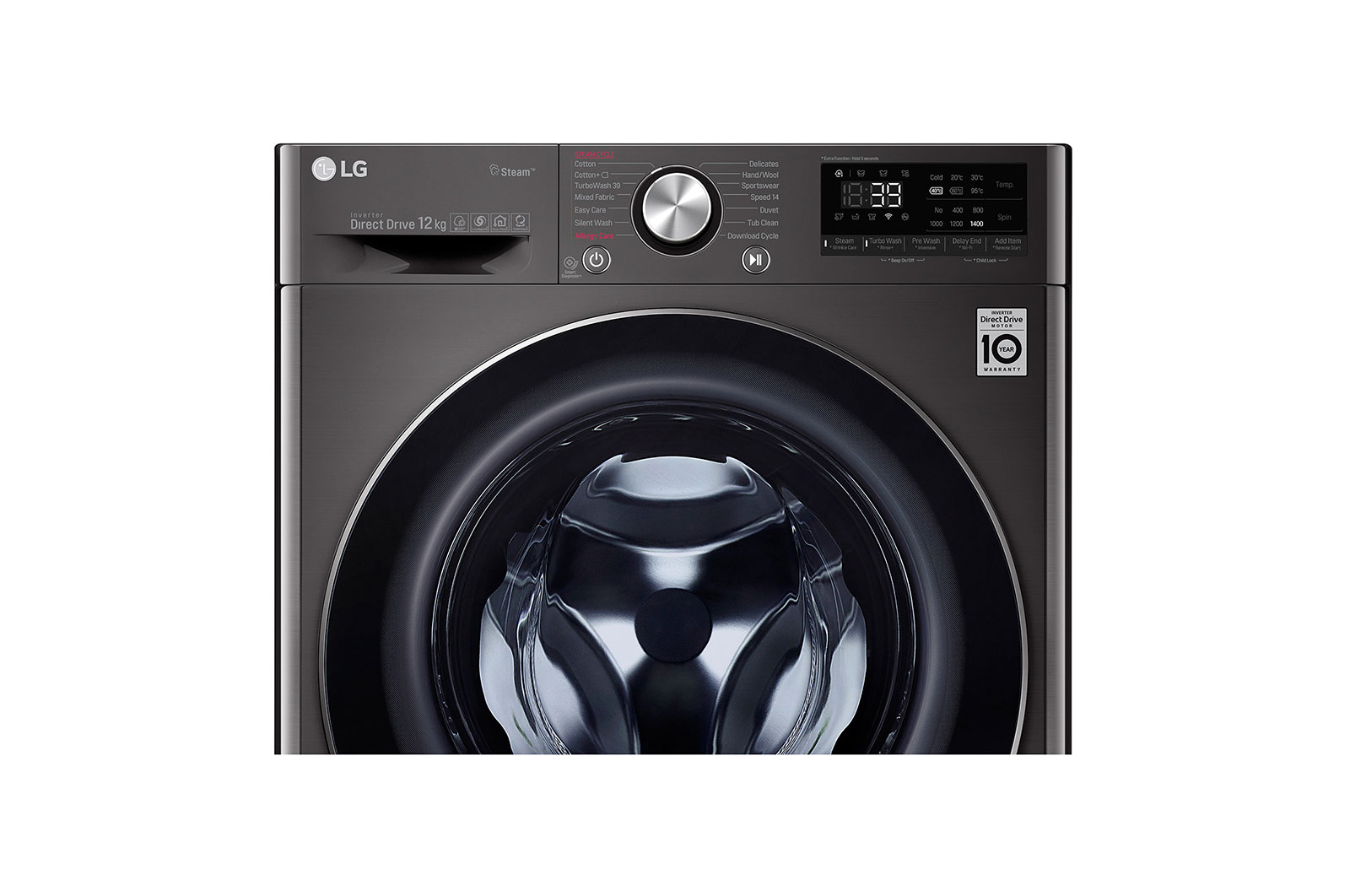 LG 12kg Front Loader Washer with AI DD™ & Steam in Black Finish, F4V9BWP2E