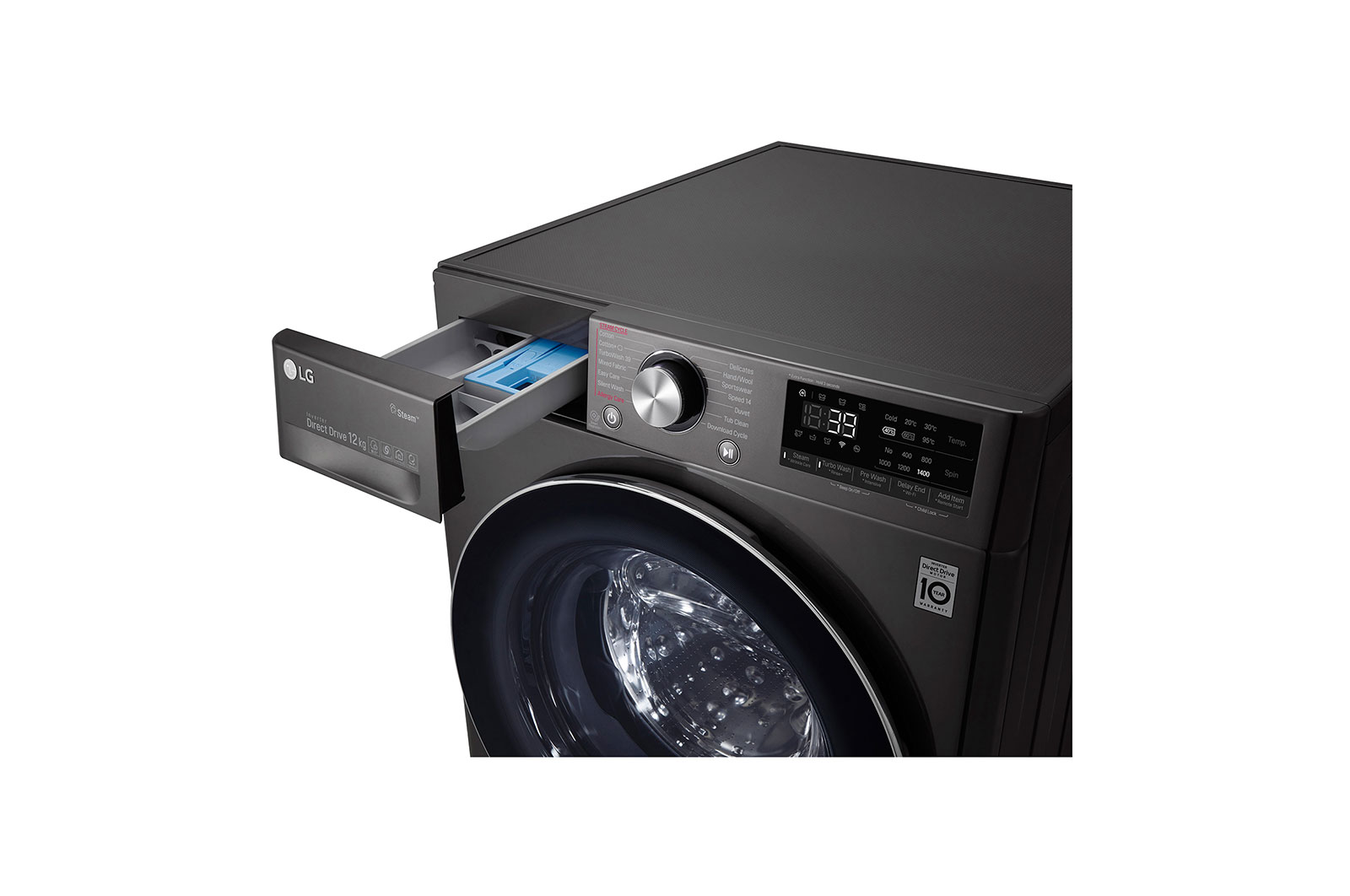 LG 12kg Front Loader Washer with AI DD™ & Steam in Black Finish, F4V9BWP2E