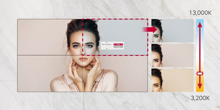 A VM5J-H pode ajustar a temperatura da cor de 3.200 K para 13.000 K em unidades de 100 K.