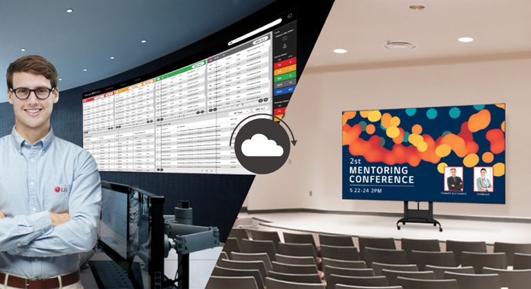 O funcionário da LG está monitorando remotamente a série LAEC instalada em um local diferente, usando uma solução de monitoramento baseado em nuvem da LG.