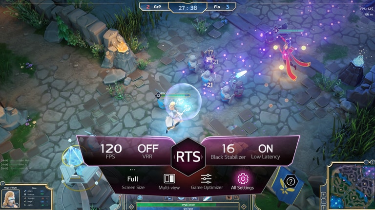 Imagem com as configurações e o painel de jogos exibidos durante a execução de um game.