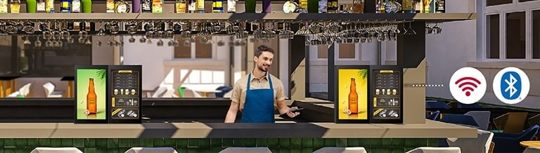 Der Ladenbesitzer kann über eine drahtlose Verbindung wie Wi-Fi oder Bluetooth problemlos Inhalte verteilen und die Firmware aktualisieren.