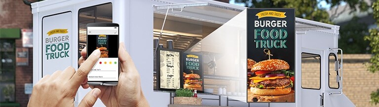 Der Ladenbesitzer kann mit der mobilen Anwendung ganz einfach Menüinhalte auf dem Menüboard erstellen.